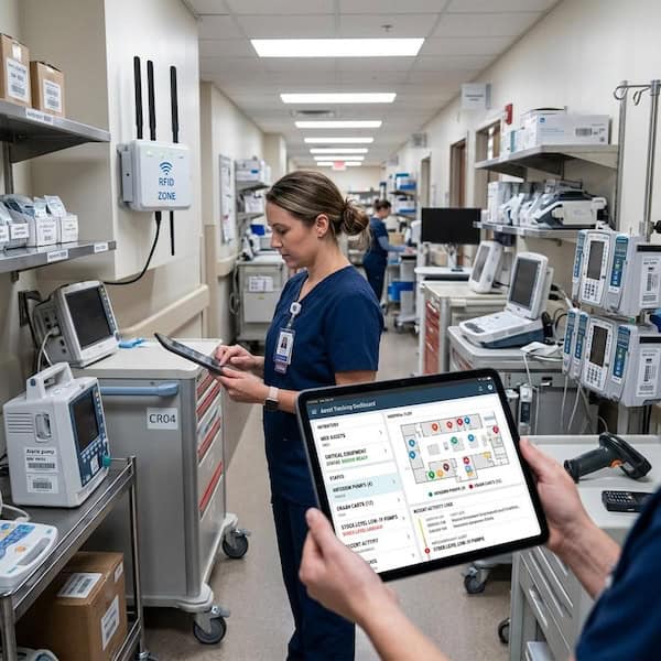 Asset tracking of infusion pumps and medical equipment in a hospital ward